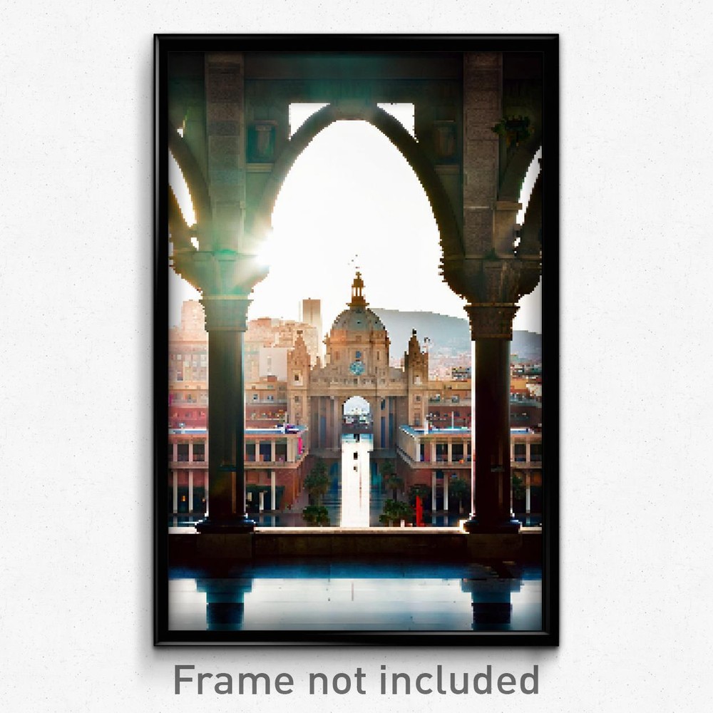 8 Bit Psychedelic Pixel Art Poster of Barcelona Trippy Video Game Print