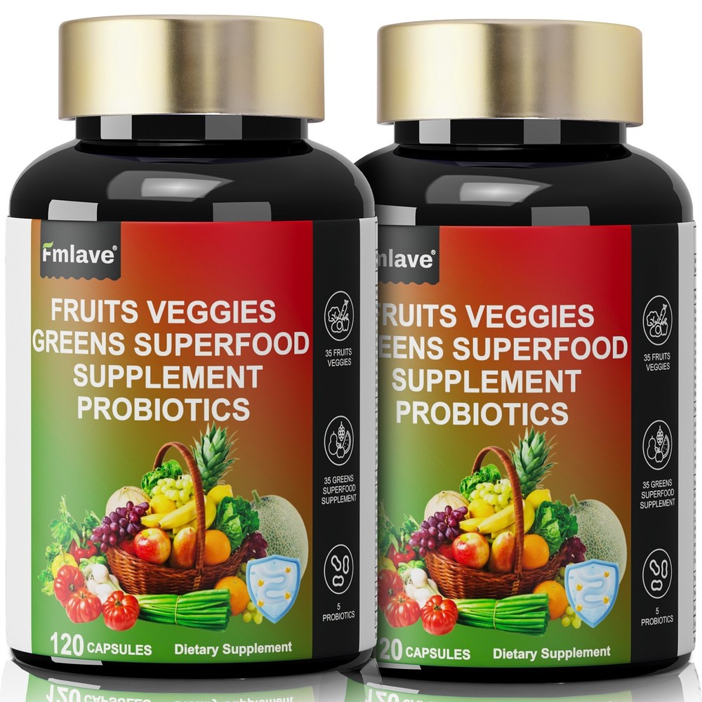 2 pack Fruits & Veggies Supplement 70 Fruits/Veggies Enzymes Probiotics 240 caps