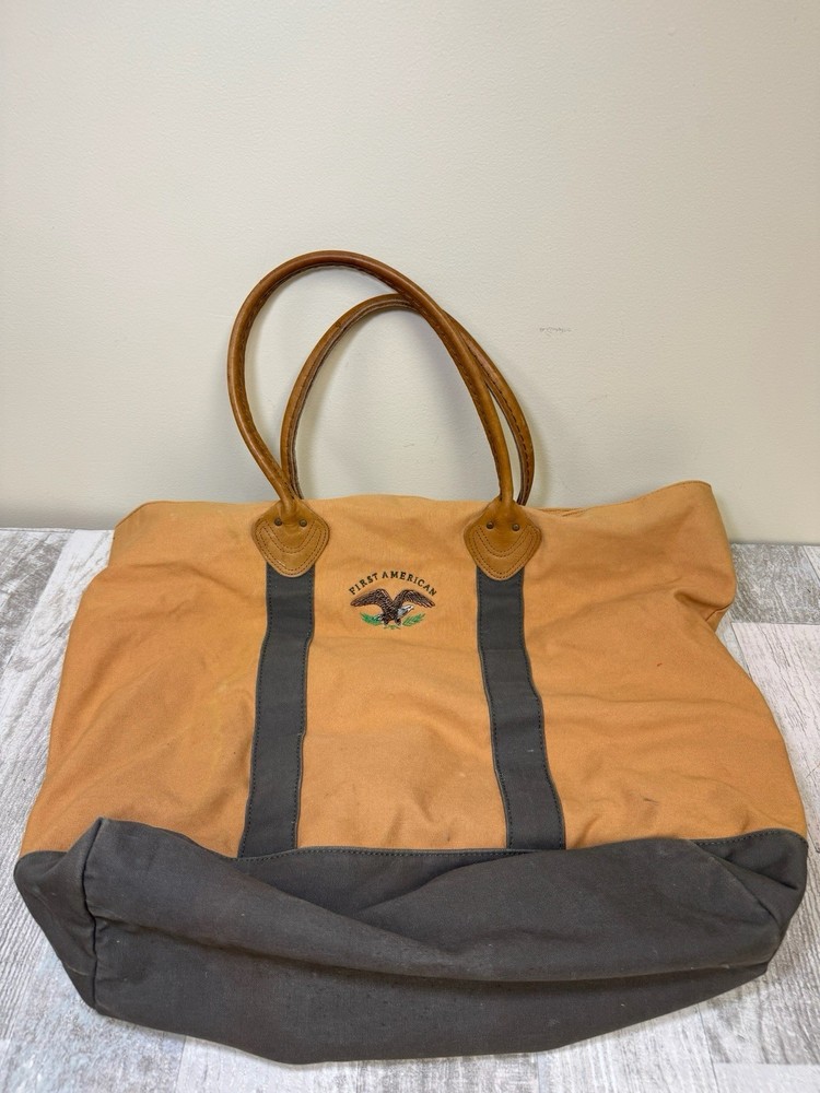 Vintage LL Bean Yellow Boat and Tote Canvas Bag with Leather Handles 70s-90s Large Size