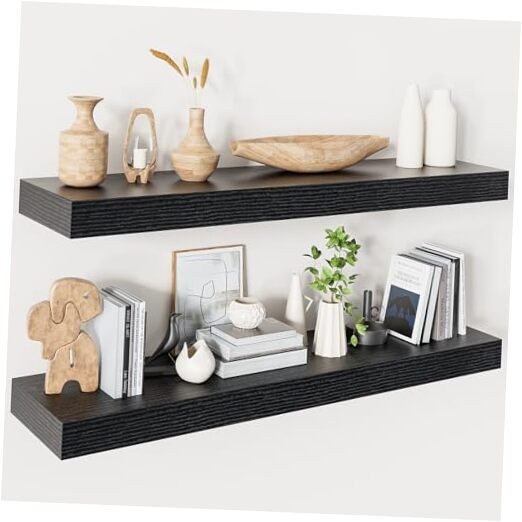 36-Inch Floating Wall Shelves Set of 2 - Black 35.5W x 9.3D x 1.5H