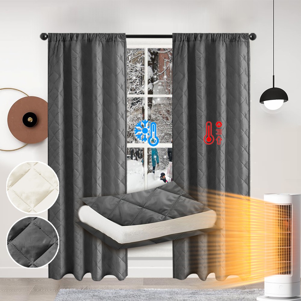 Winter Heavy Duty Drapes 1/2 Panels Door Curtain Liner Heat Cold Blocking Window