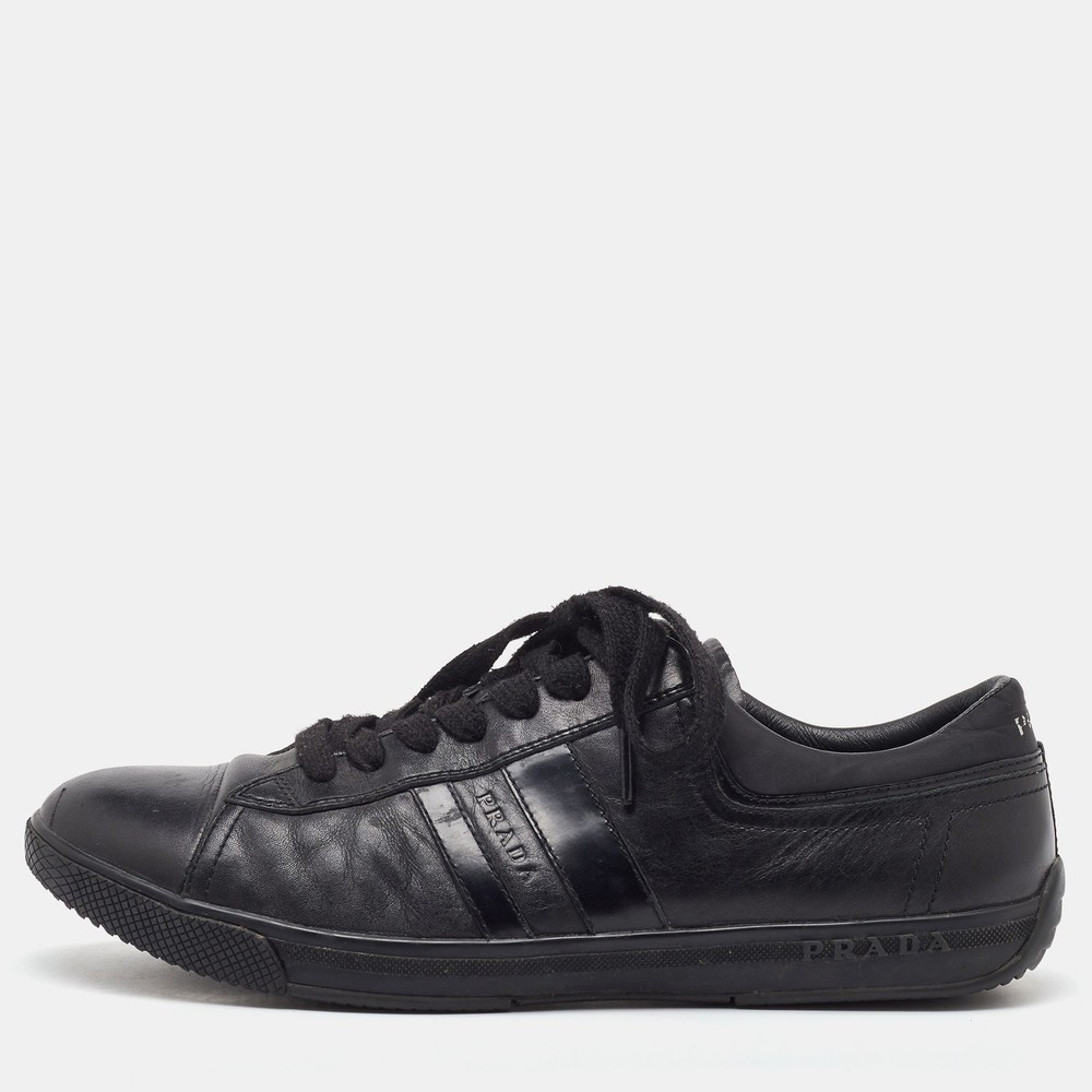 Prada Sport Black Leather Low Top Sneakers Size 42 EU