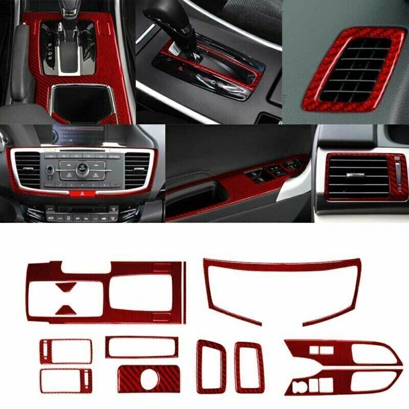 15Pcs Red Carbon Fiber Full Interior Kit Set Trim For Honda Accord Coupe 2013-17