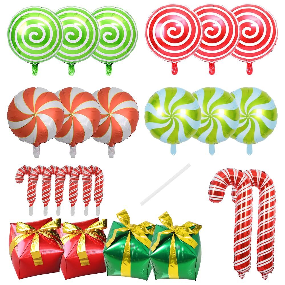GELOUBO 24Pcs Christmas Party Decorations Candy Cane Gift Box Mylar Foil Ball...