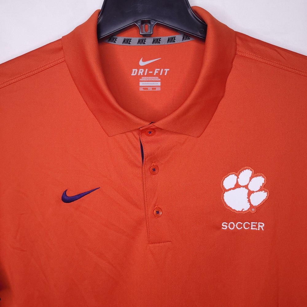 Nike Polo Shirt Mens XXL Clemson Soccer Orange, Purple Dri Fit