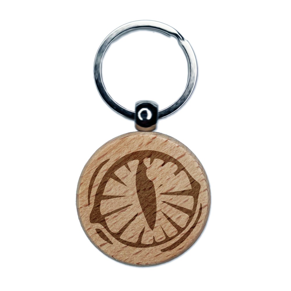 Cat Eye Engraved Wood Round Keychain Tag Charm