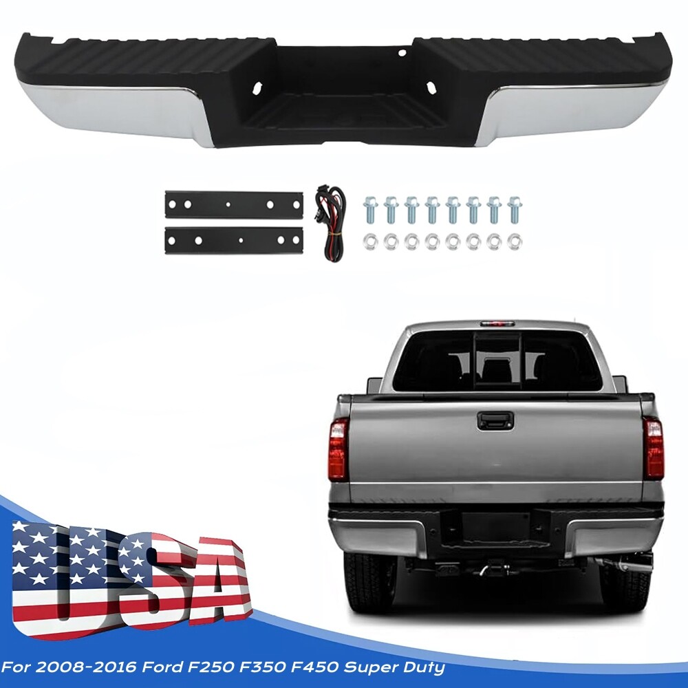 Chrome Rear Bumper Assembly for 2008-2016 Ford F250 F350 F450 SuperDuty w/o Park