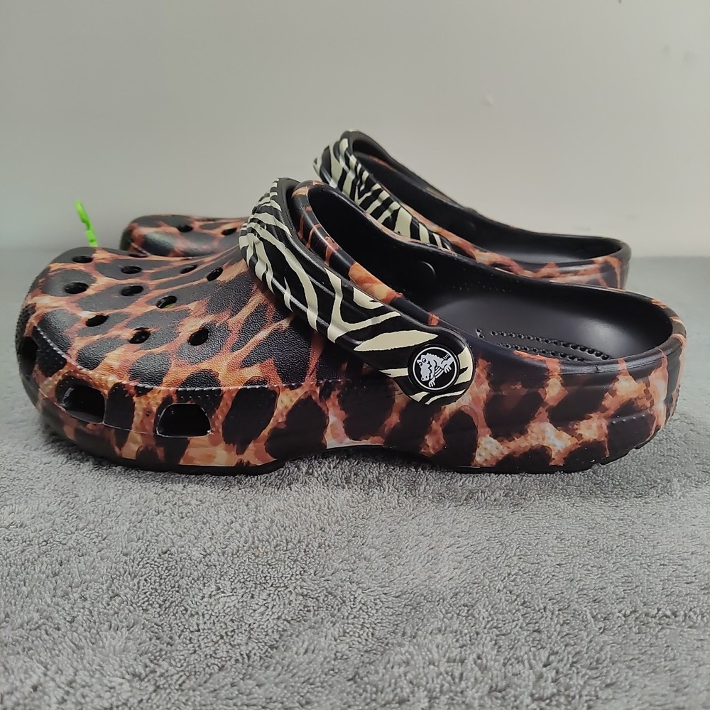 Women's Crocs Classic Animal Remix Clog - Black Multi Animal Print - Size 8