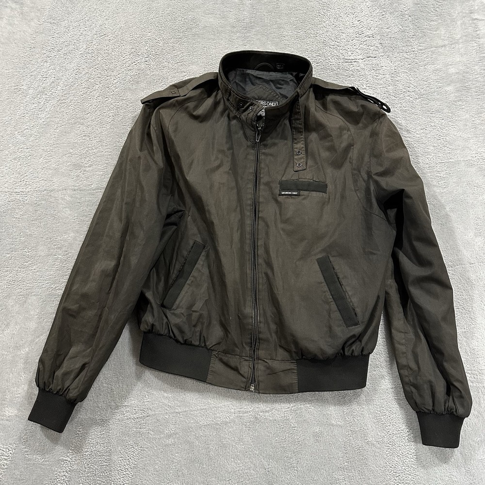 Members Only Full Zip Windbreaker Bomber Jacket Men 44 Black Faded Y2K Baggy-image