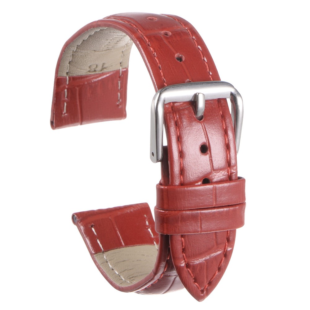 Leather Watch Band 18mm Embossed Cowhide Strap with Spring Bars Red
