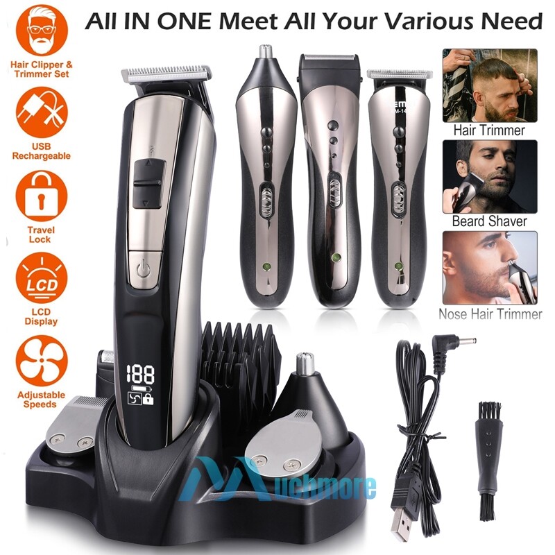 Men's 5-in-1 Electric Smart LCD Hair Clipper & Nose Trimmer Set