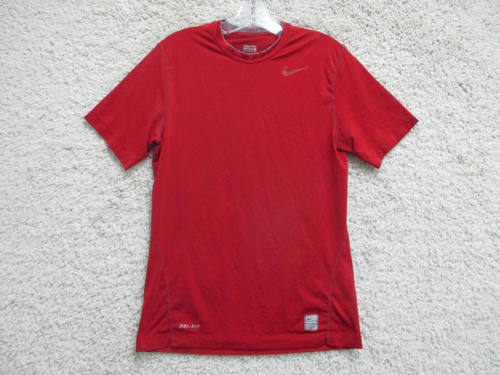 Nike Pro Shirt Small Adult Red Fitted Dri Fit Swoosh Logo Gym Stretch Mens S