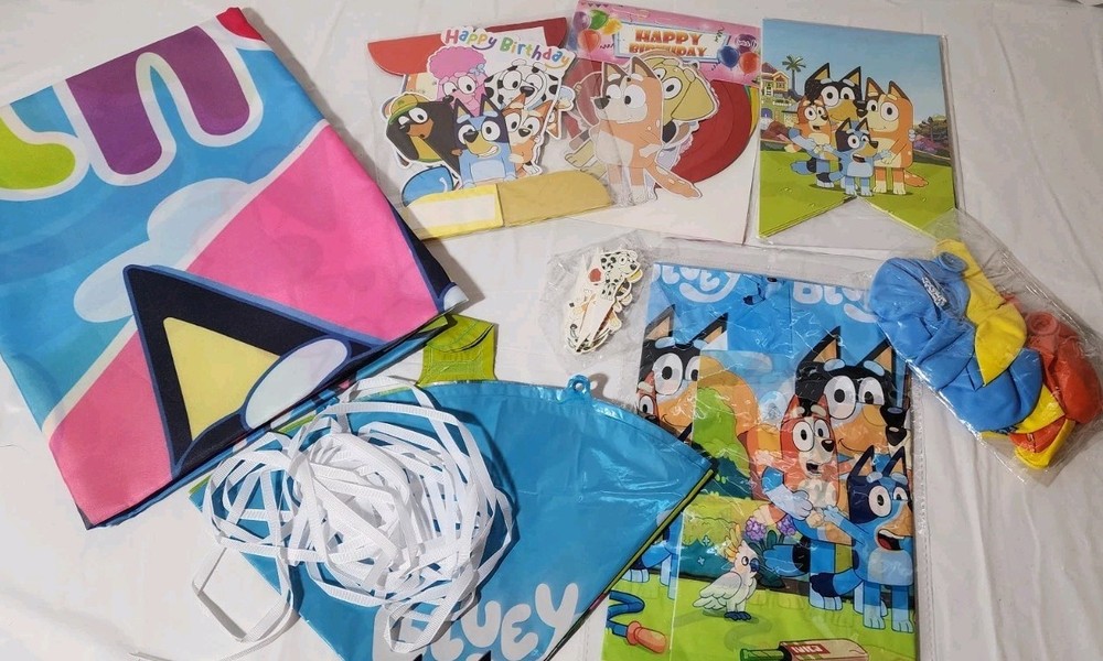Bluey Themed Party Decor Set with Backdrop Balloons Banner and Table Cover