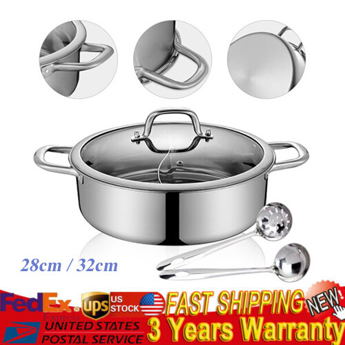 Stainless Steel Shabu Dual Sided Divider Cooking Soup Hot Pot Cookware with Lid