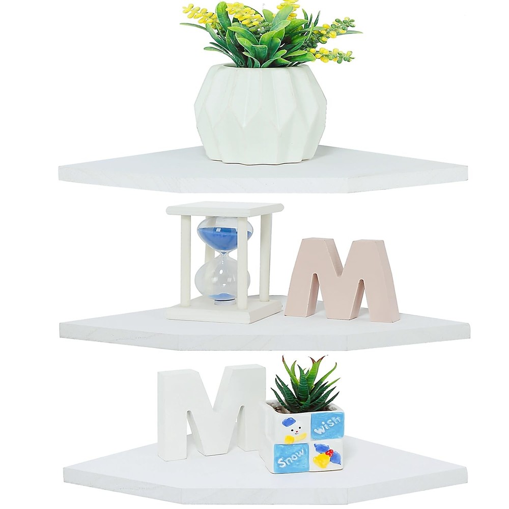 Corner Wall Shelves, Wood Corner Floating Shelves with Cable Raceway, Wall Mo...