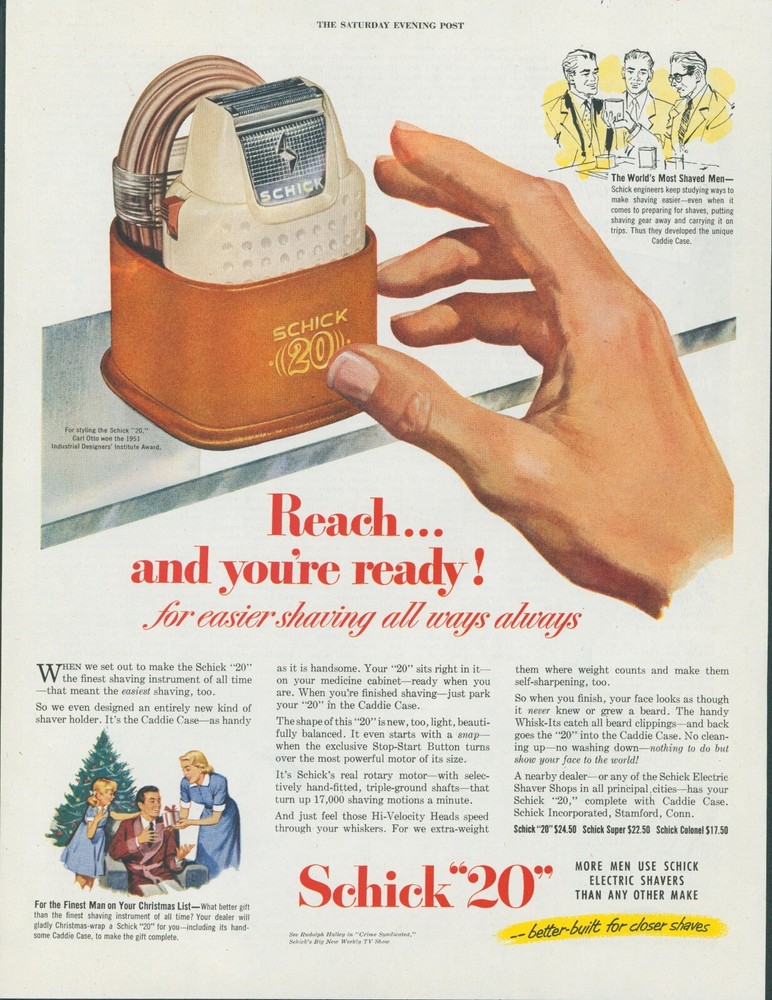 1951 Schick 20 Shaver Christmas Tree Gift Caddie Case Vintage Print Ad SP5