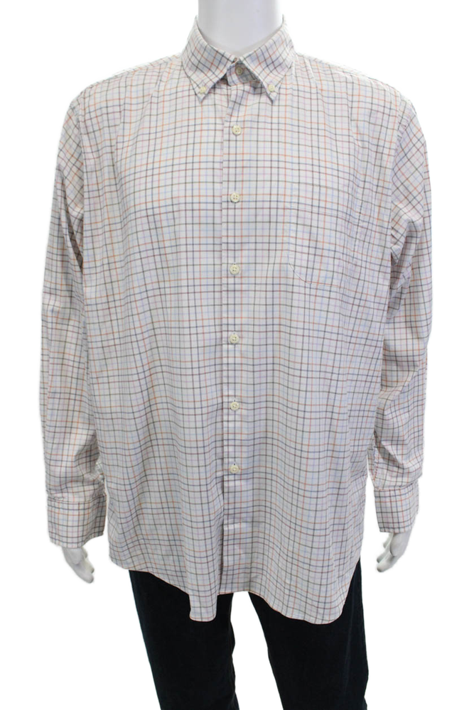 Peter Millar Mens Collared Long Sleeve Button-Front Shirt White Size XL