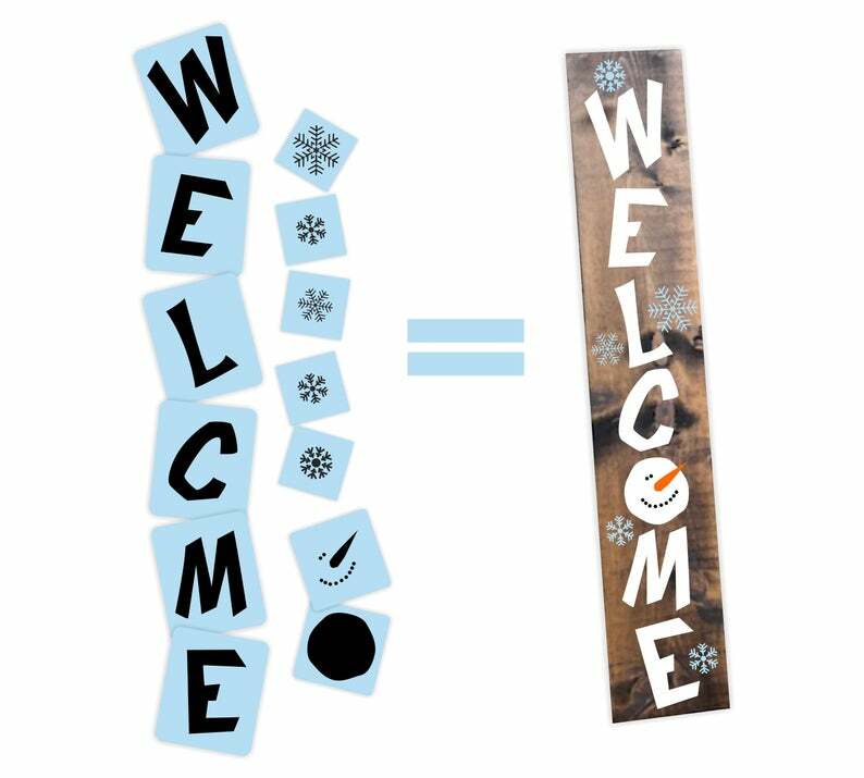 Welcome Snowman Porch Stencil For Wood Sign - Reuseable Stencil - Vertical