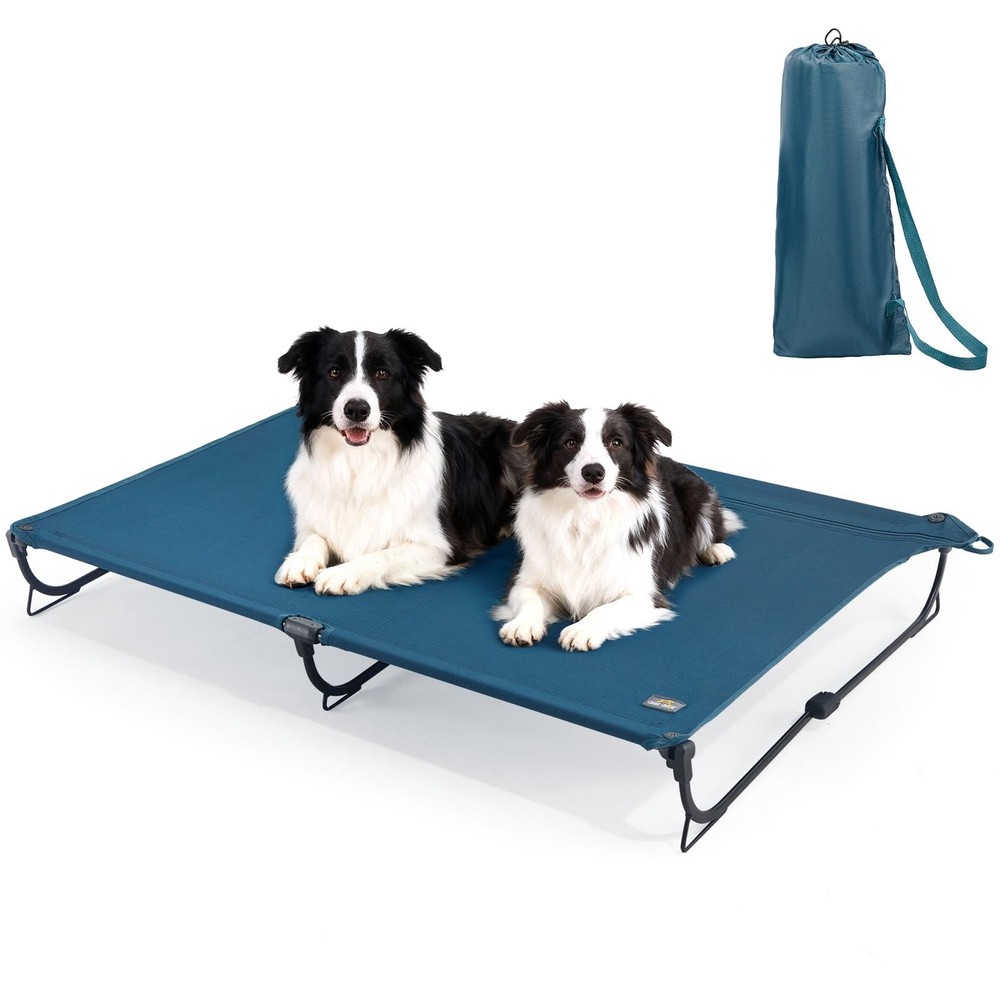 Folding Raised Dog Bed, Large Outdoor Elevated Dog Cot, Cooling Chew Proof Pe...