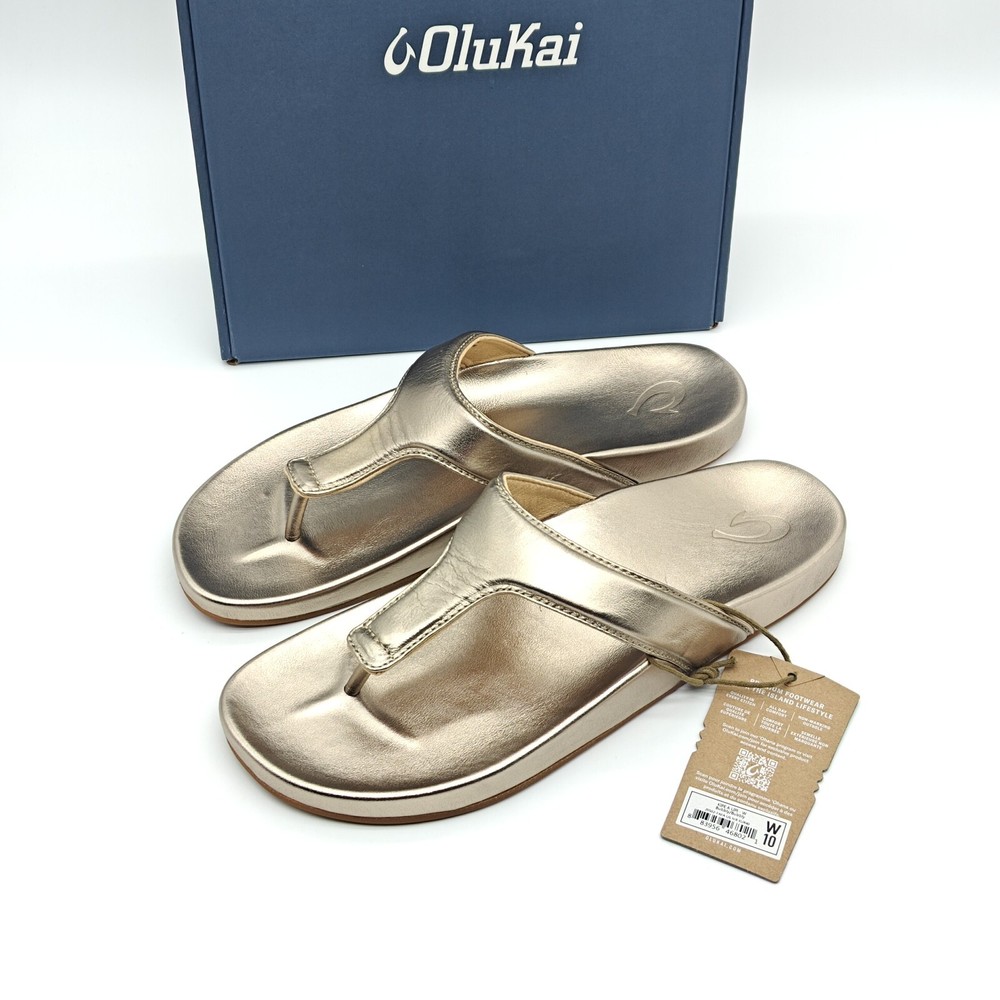 OluKai Womens Leather Kipea Lipi Flip Flops Gold Sandals Size 5-11 FAFA 20502