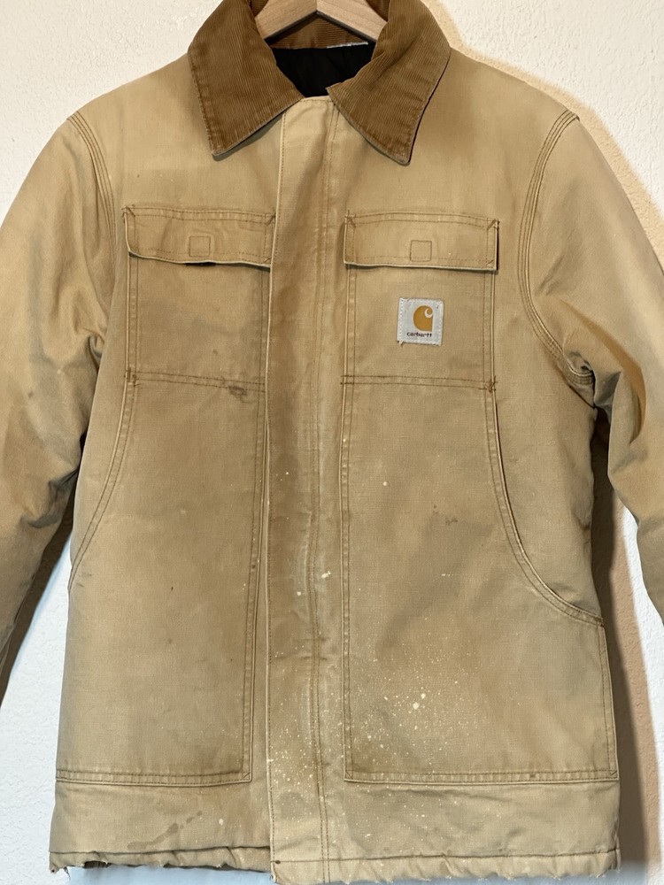 Vtg Carhartt Mens Large Duck Jacket Brown Chore Barn Work Rugged Quilt Lined