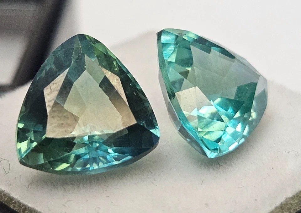 Natural Green Sapphire Trillion Cut 10-11 Ct Pair for Earrings Gemstone