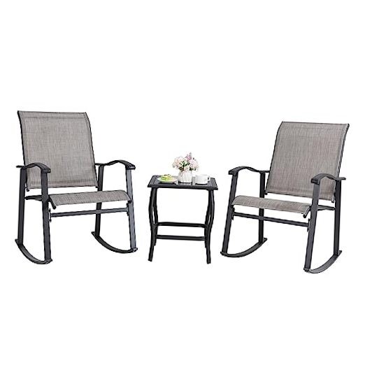 3 Piece Rocking Bistro Set, Outdoor Furniture with Rocker Chairs Taupe Gray