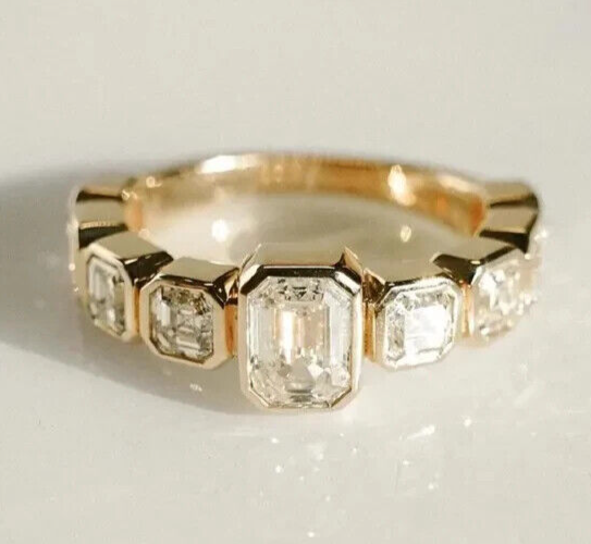 8Ct Emerald Simulated Diamond 9-Stone Engagement Ring in 14K Yellow Gold Plated Silver