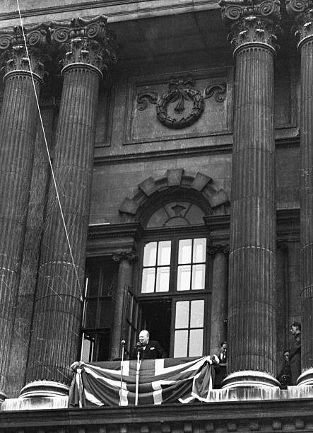 Prime Minister Winston Churchill Making VE Day Broadcast London 8t- Old Photo-image
