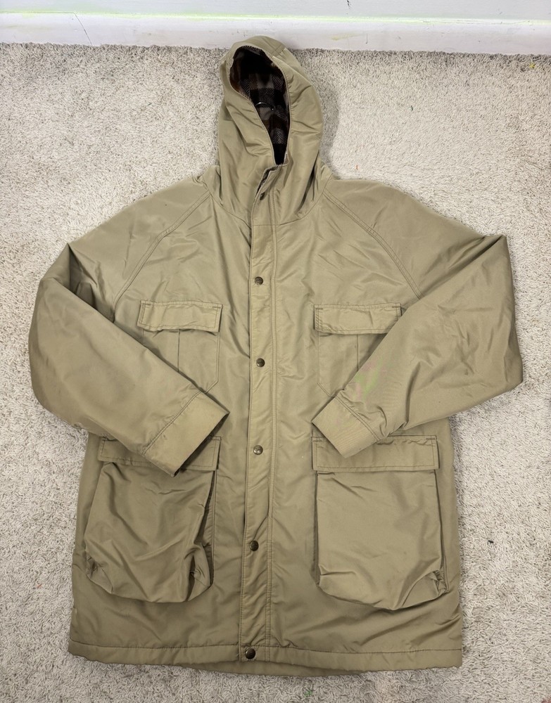 VTG LL Bean Men’s Baxter State Parka Buffalo Plaid Wool Blanket Lined Size M Tan