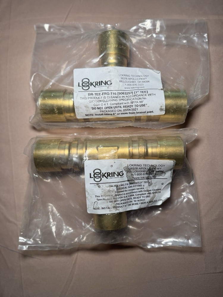 LOKRING BR-TEE-FRG-T16 9063257 1” Brass Medical Gas Tee NEW Oxygen Clean
