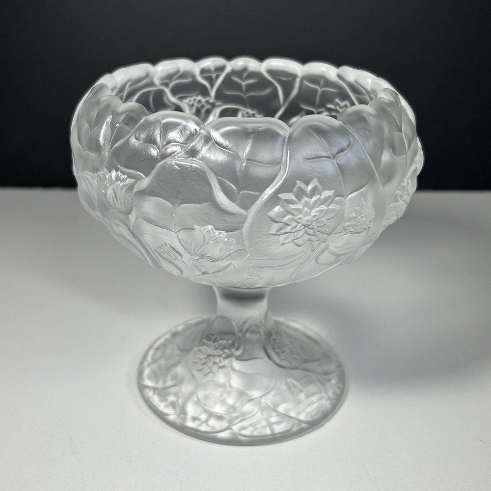 Fenton Frosted Satin Crystal Water Lily Candy Bowl 5.5 Inch
