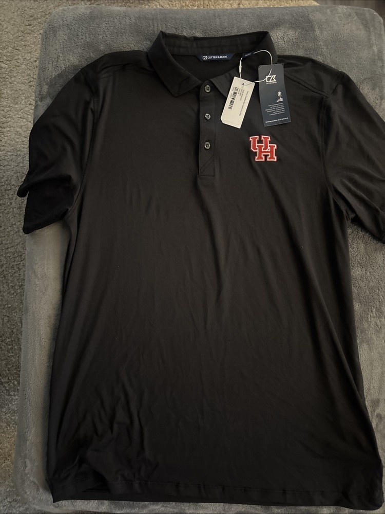 NWT Men’s Medium University Of Houston Cutter And Buck Black Golf Polo