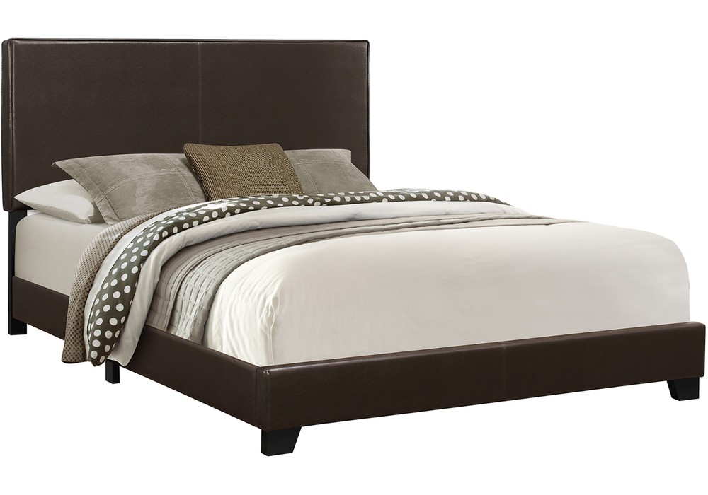 Bed, Queen Size, Bedroom, Upholstered, Brown Leather Look, Transitional
