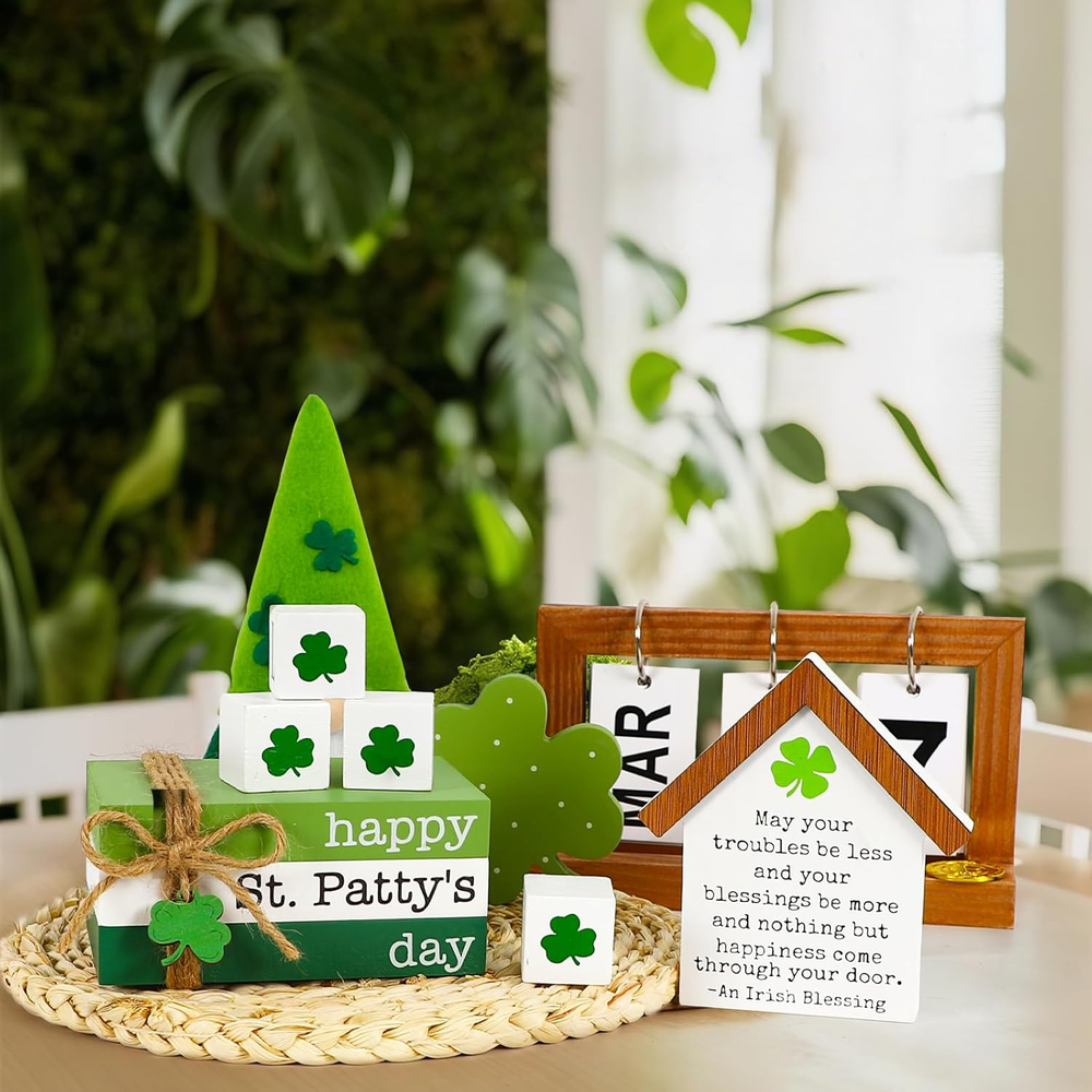 6PCS St. Patrick's Day Tiered Tray Decor - Home Table Shelf Decor - Shamrock