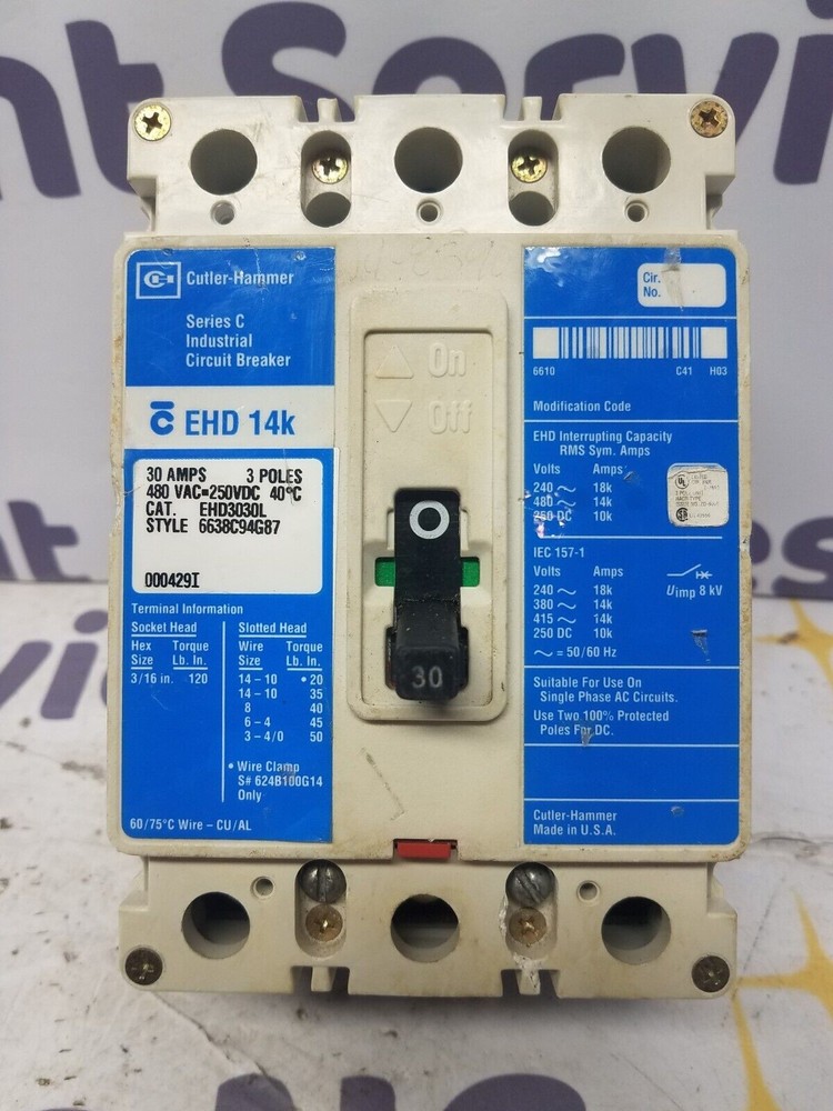 Cutler Hammer EHD3030L Circuit Breaker 30A 3P 480V EHD 14k 3 pole 30 Amp