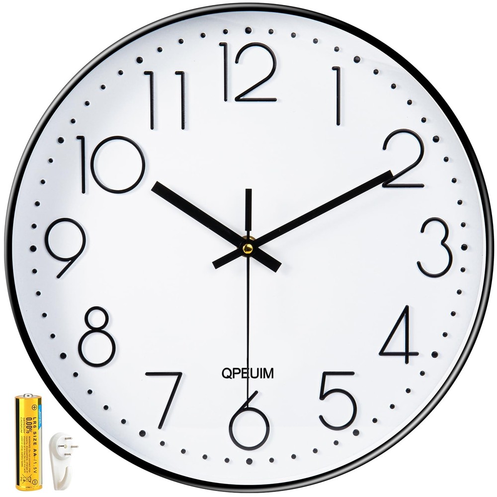 12 Inch Silent Non-Ticking Wall Clock with 3D Design Battery Operated