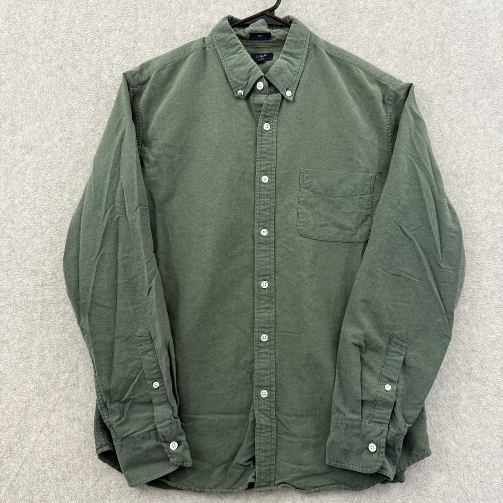 J Crew Shirt Men’s Large Green Oxford Slim Fit Long Sleeve Button Up Dress Work