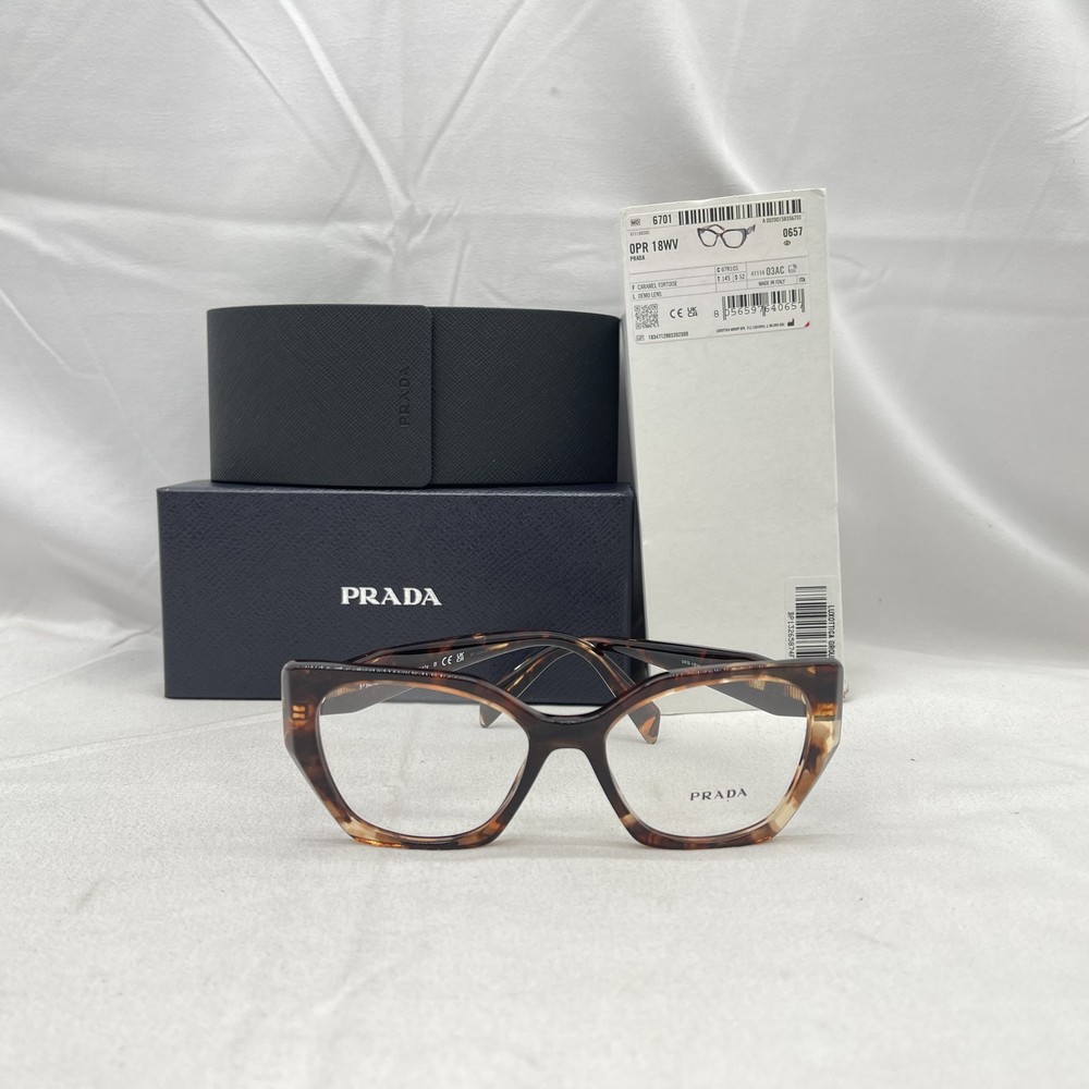 Prada womens VPR18W cat eye thick frame eyeglasses in caramel tortoise