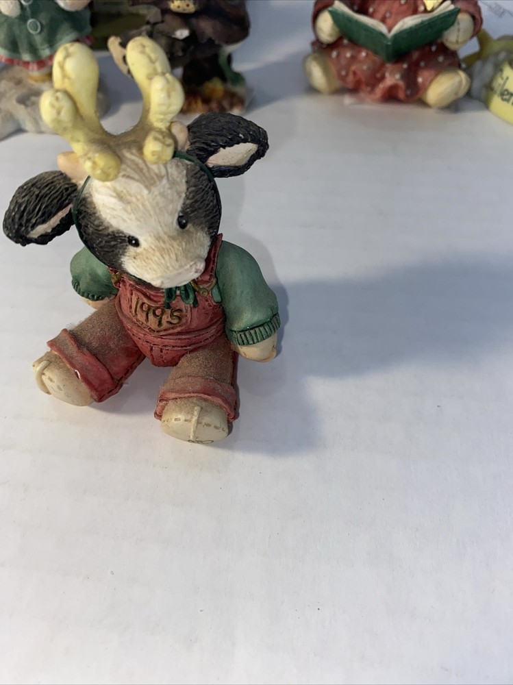 Vtg Mary Moo Moos Deer Reindeer Antlers Christmas Ornament 1995 #142980 Enesco
