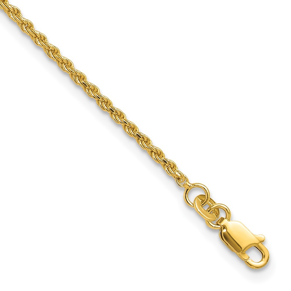 Sterling Silver Gold-Tone Diamond-Cut Rope Chain Anklet 9 Inch with 1 Inch Extension 2.95 Grams