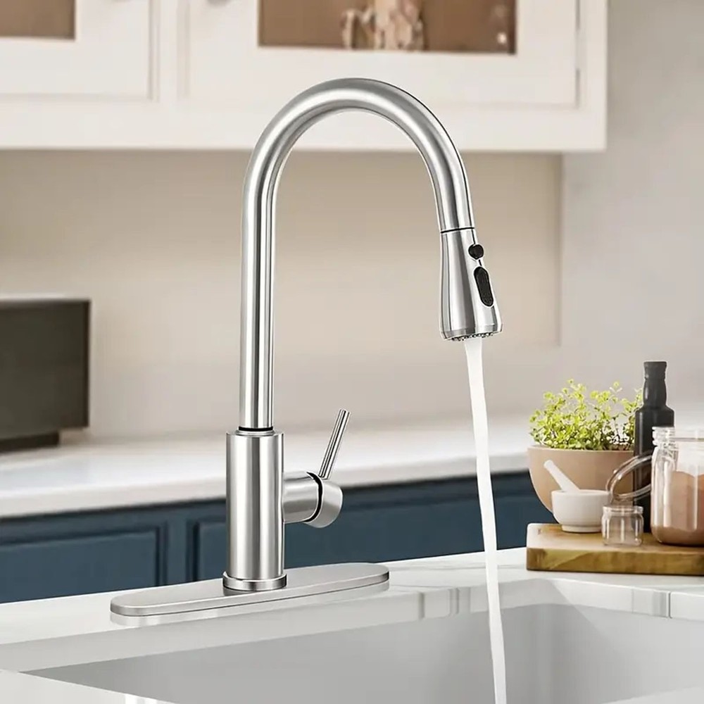 Kitchen Sink Faucet Stainless steel Single Handle Pull Down Sprayer Swivel Mixer