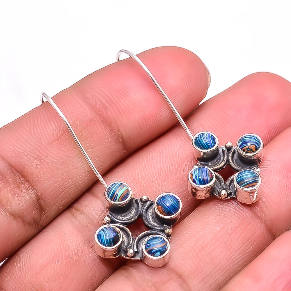 Blue Rainbow Calsilica Designer Handmade 925 Sterling Silver Earring 1.56