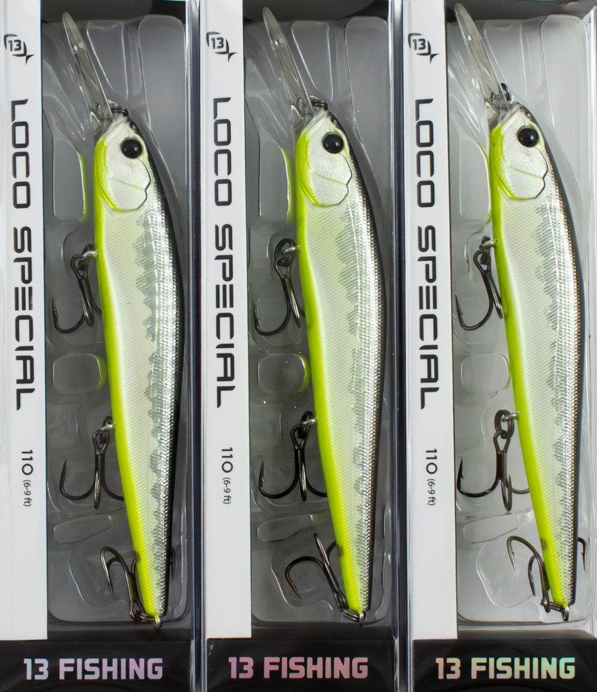 (LOT OF 3) 13 FISHING LOCO SPECIAL 110 9/16OZ LS69-38 NEON DISCO SHAD H7312