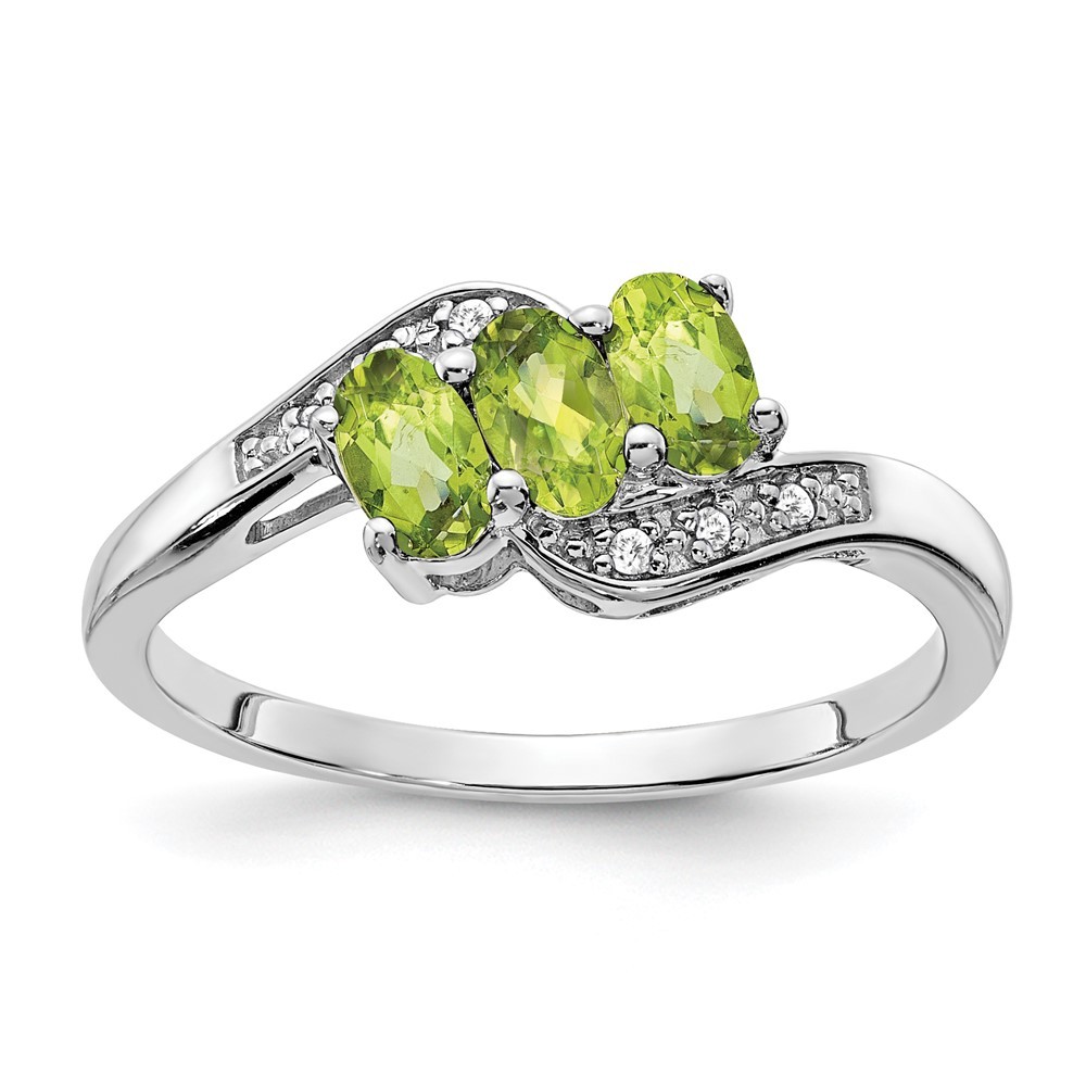 Sterling Silver Rhodium-plated Peridot and Diamond Ring Size 7 for Women 1.8gm