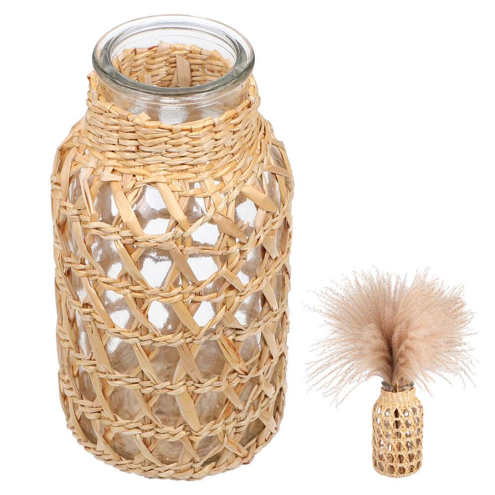 Rattan Covered Vase Decorative Vases with Glass Hand Weaving