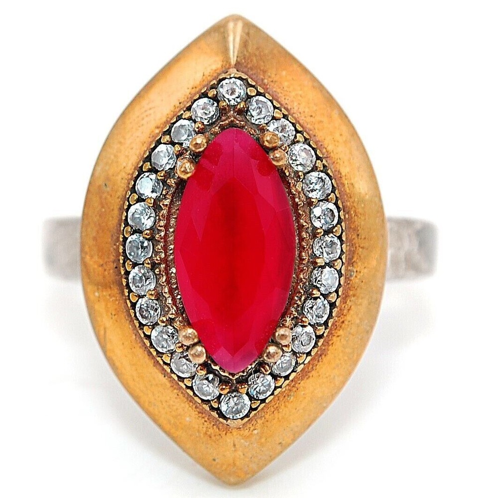Exquisite 3CT Garnet & Topaz Sterling Silver Ottoman Empire Style Ring Sz 8.5 HB1-3