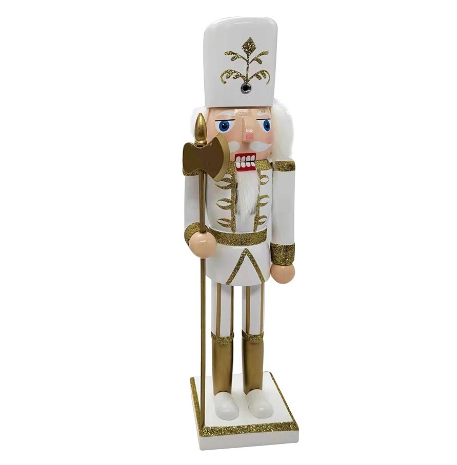 SEASONAL ABODE White SOLDIER Gold Trim Wooden Christmas NUTCRACKER 14