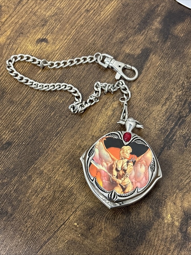 Rare Franklin Mint Boris Vallejo January Calendar Girl Knightstone Pocket Watch