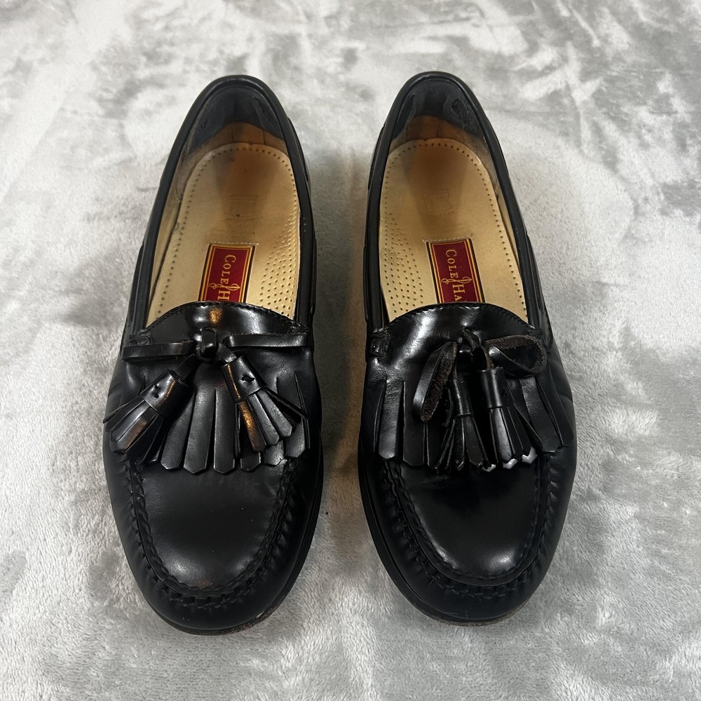 Cole Haan Tassel Loafer Shoes Mens Size 9D Black Leather Slip On Dress